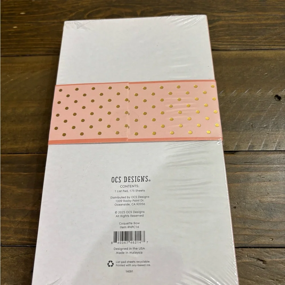 OCS Designs Pink Bow Premium List Pad